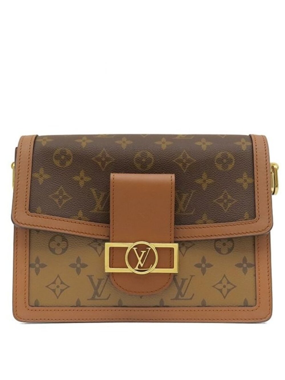 Louis Vuitton Shoulder Bag Dauphine MM Monogram Canvas Reverse Brown Beige Gold